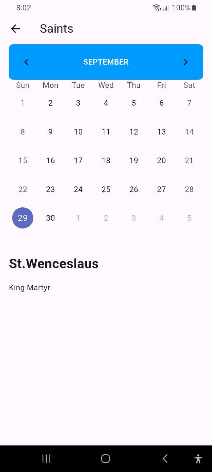 Saint of the day screen